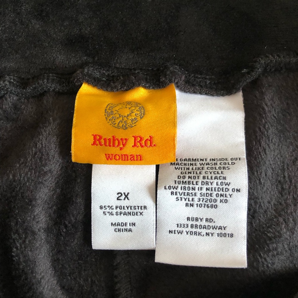 Ruby Rd pants velvet stretch black soft pull on high elastic waistband - Picture 5 of 7